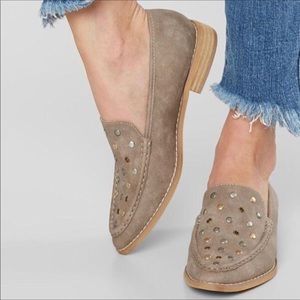 Mi.iM Taupe Suede Studded Slip-On Loafers